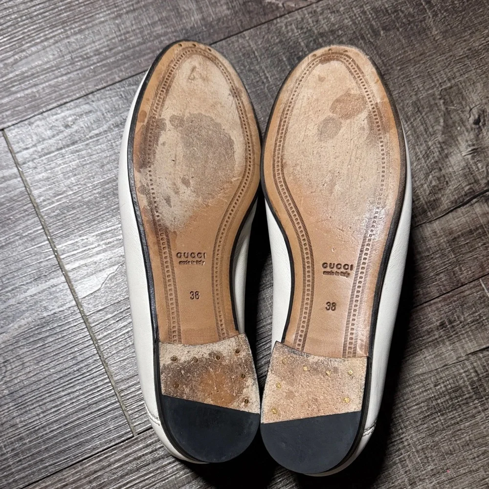 Gucci Brixton Horsebit White Leather Loafers with Gold Hardware - Picture 12 of 14